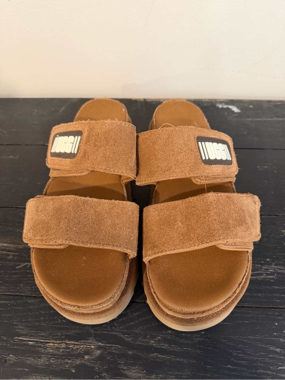 UGG Women's Tan Suede Double-Strap Slide Sandals